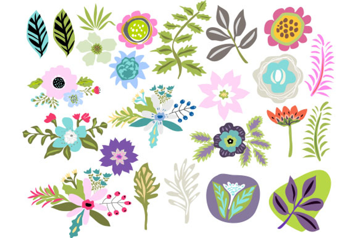 Flowers Clip Art Vector 24 Images, an Illustration by Karen Fields Design