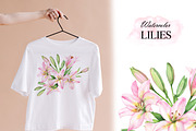 Pink lilies watercolor clipart set, an Illustration by OlDm_Shop (Thumbnail 8 of 10)