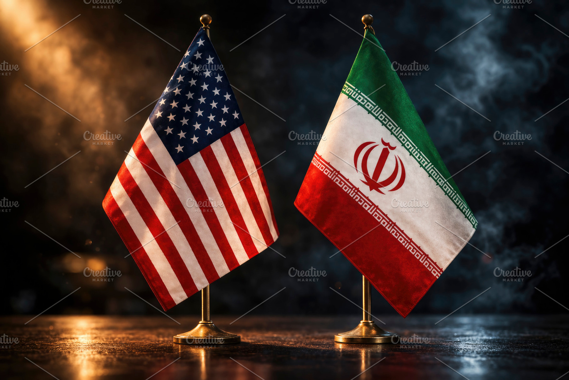united states and iran flags, generative AI, a Photo by Nito