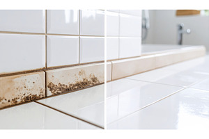 Comparison of moldy bathroom tiles, a Background Photo by Igor Tichonow