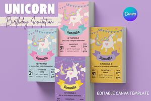 4 Unicorn Birthday Invitation- Canva