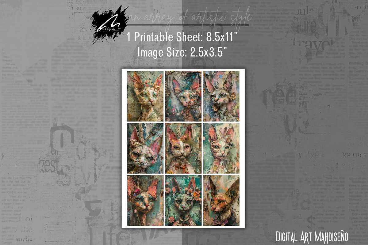 Whimsical Doll Cat Scrapbook Pages, an Animal Illustration by Digital Art Mahdiseño (Photo 6 of 10)