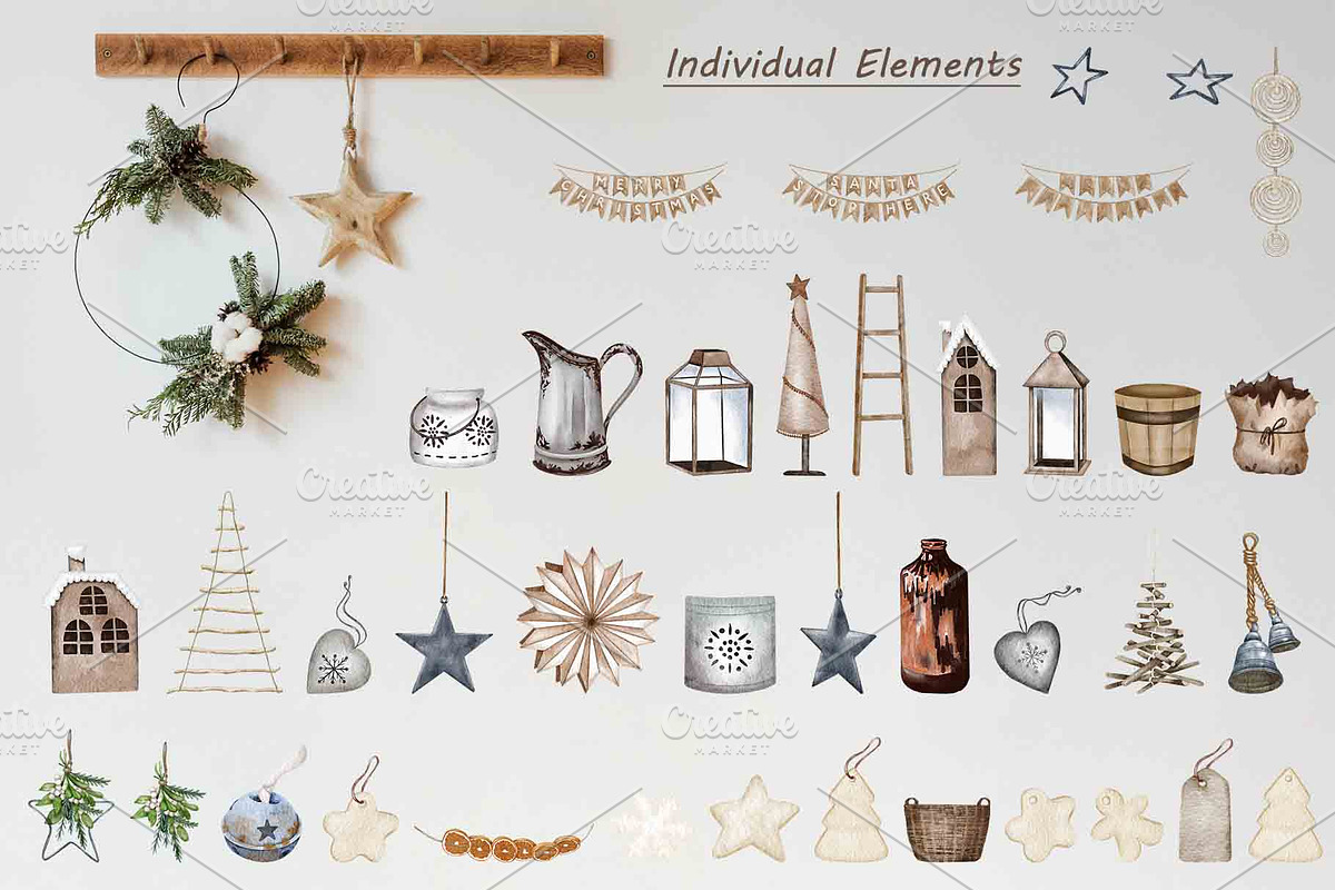 Farmhouse Christmas Watercolor Set, a Seasonal Illustration by BarvArt (Photo 23 of 28)