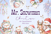 Christmas Snowman Clipart Bundle, a Decorative Illustration by Arslan (Thumbnail 1 of 8)