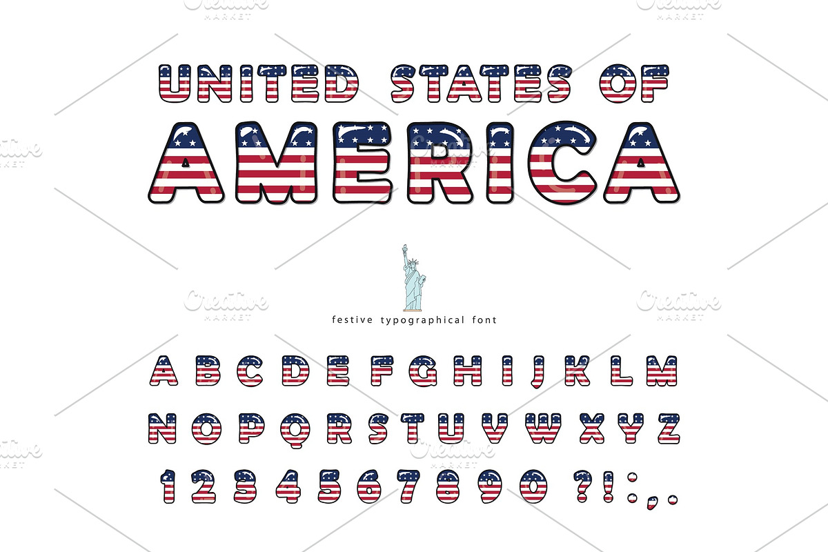 USA flag cartoon font