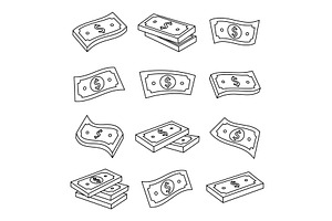 Set of outline dollar cash symbols, an Object Illustration by GraphiShop