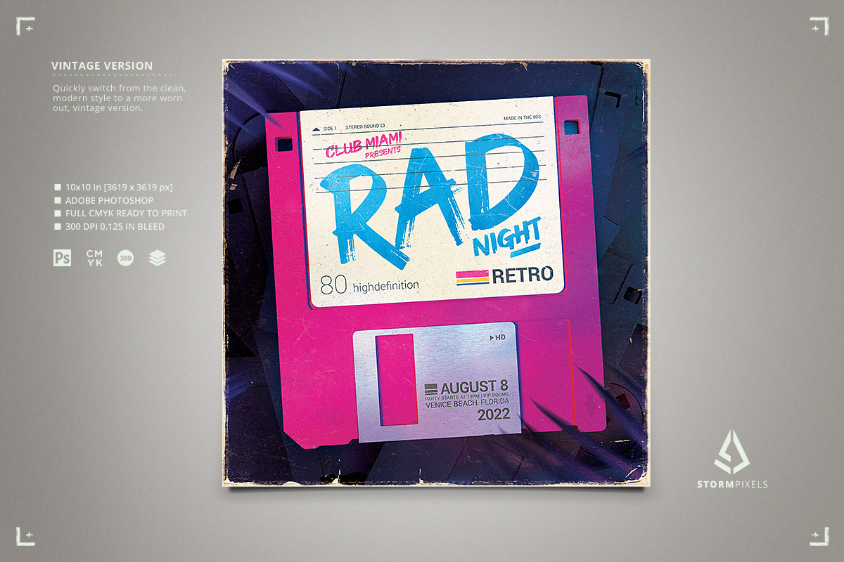 Retro Sci-fi Flyer Floppy Disk Party, a Flyer Template by Storm Pixels (Photo 2 of 4)