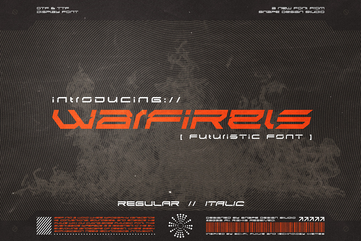 Warfirels - Futuristic Font, a Sans Serif Font by Snape Design Studio (Photo 1 of 5)