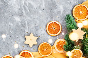 Dried oranges on Holiday background, a Holiday Photo by Kate S