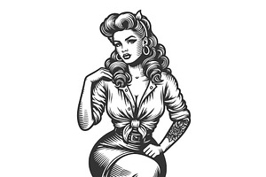 Pin-up Woman With Tattoo Vector