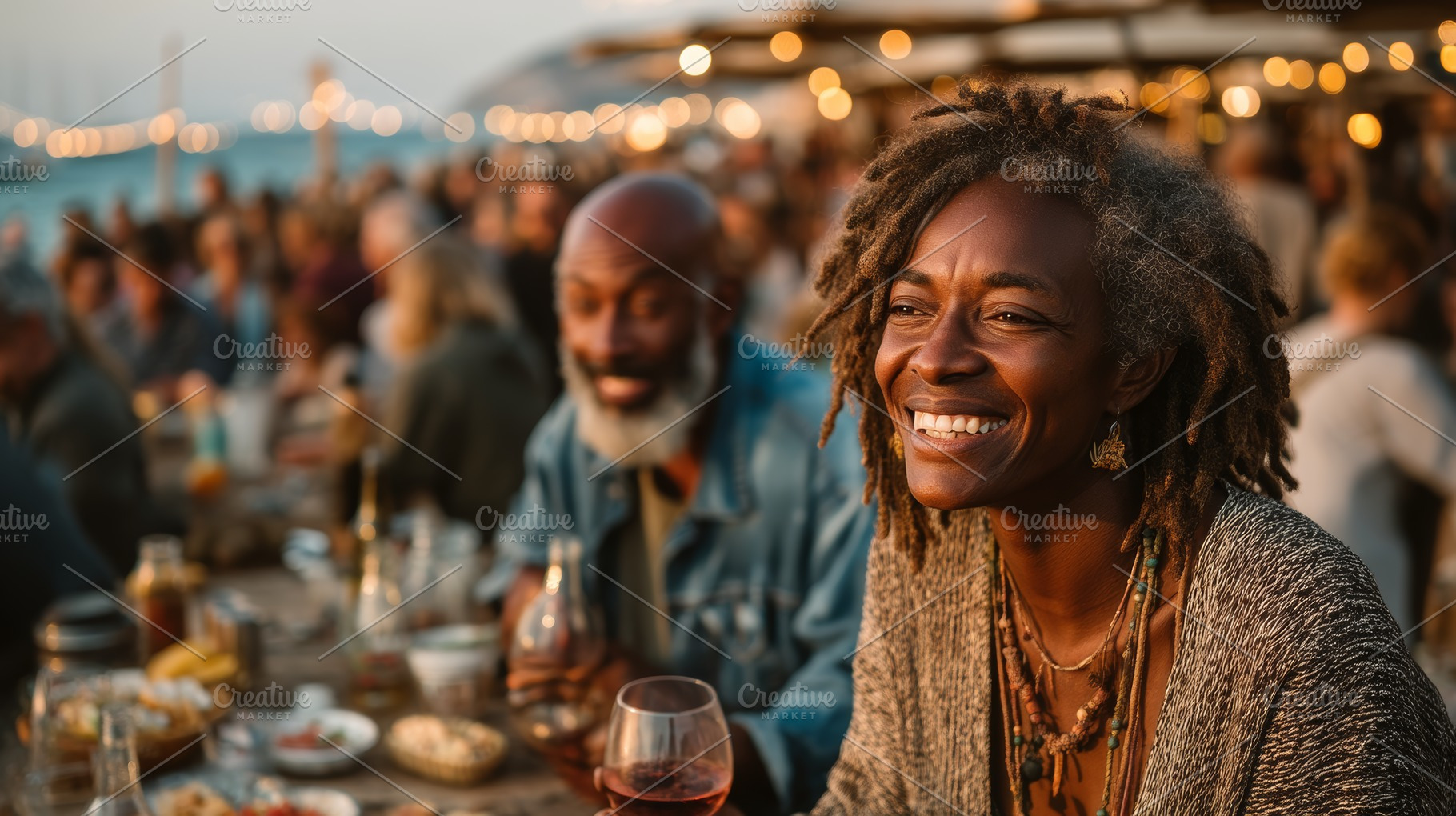 Friends enjoying a festive outdoor gathering with food, drinks, and joyful mome, a Person Photo by AS photostudio