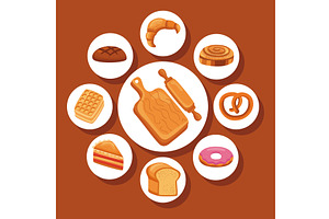 nine sweet pastry icons, a Food Illustration by studiogstock