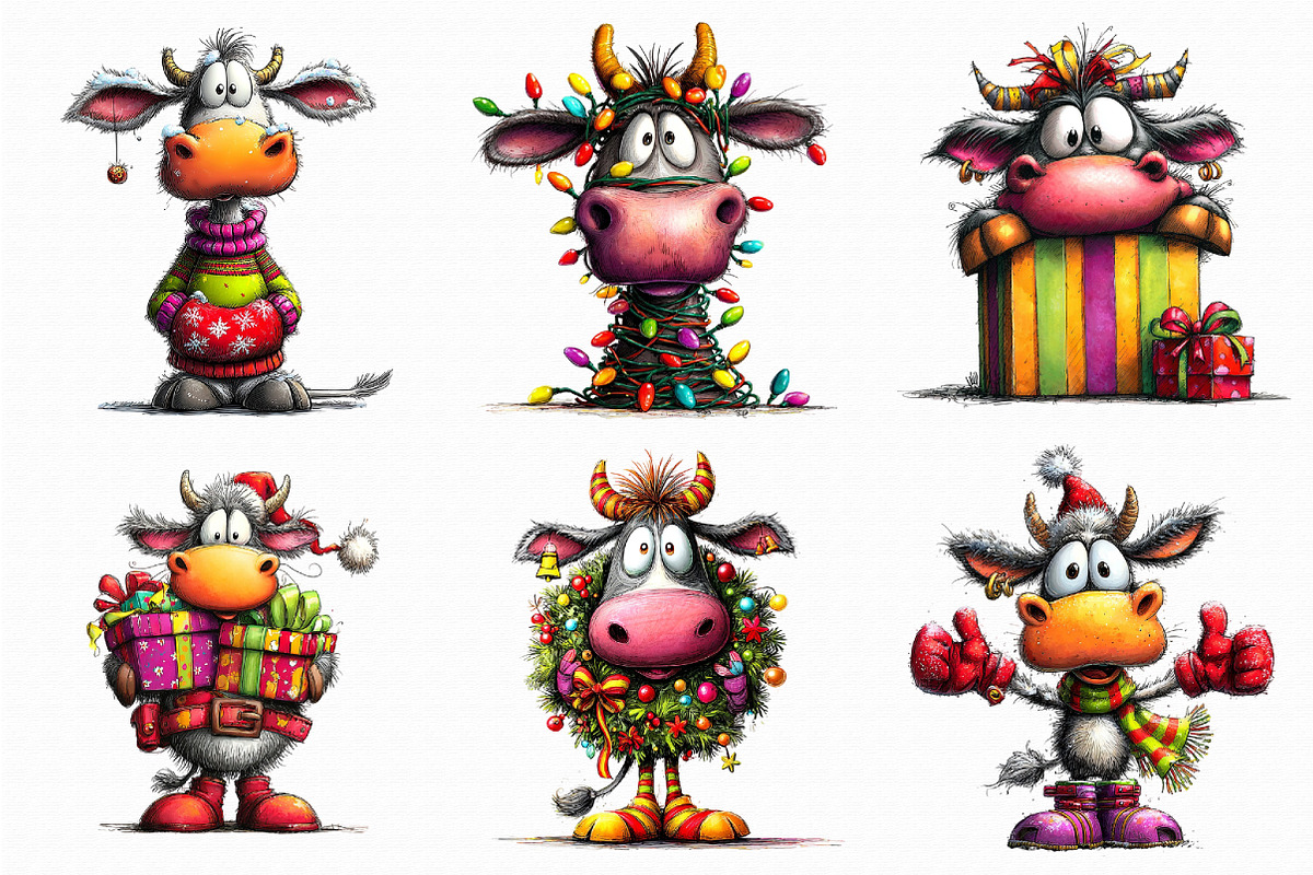 Christmas Funny Cows Clipart, an Illustration by Libby Wishes (Photo 6 of 7)