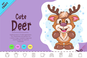 Cute Cartoon Deer. Tshirt, an Animal Illustration by KENO Mascots
