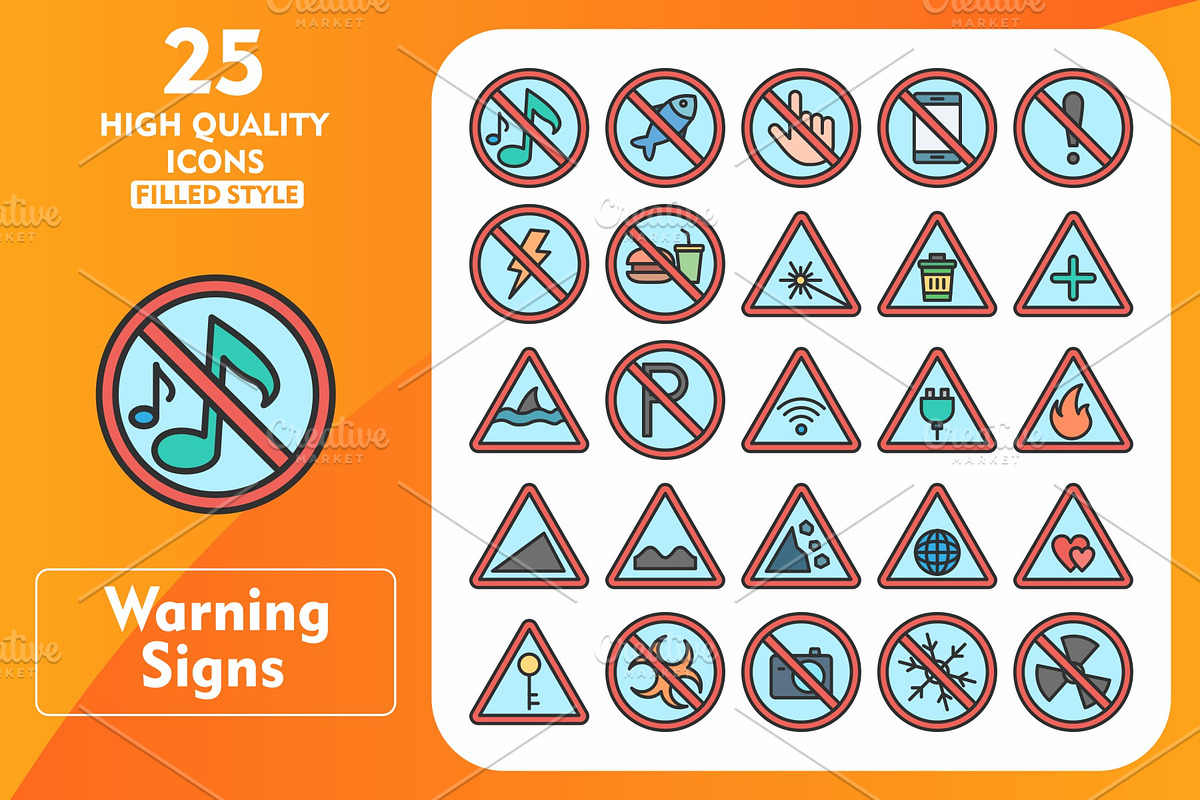 Warning Signs 25 Line Filled Icons, an Icon by Pexelpy