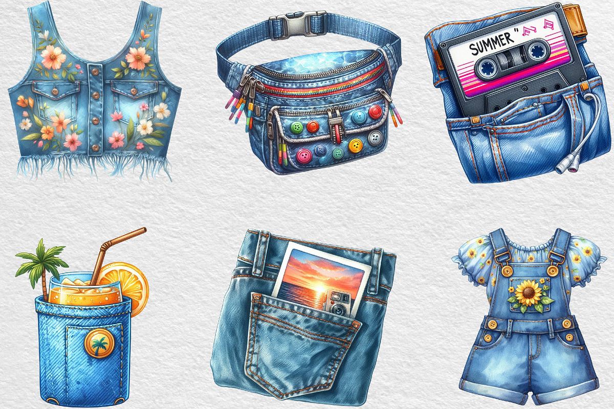1990 Denim Summer Clipart, an Illustration by Black Bird Studio (Photo 4 of 6)