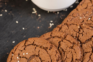 chocolate biscuits on the kitchen table, chocolate biscuits with real cocoa and, a Photo by rsoollAI