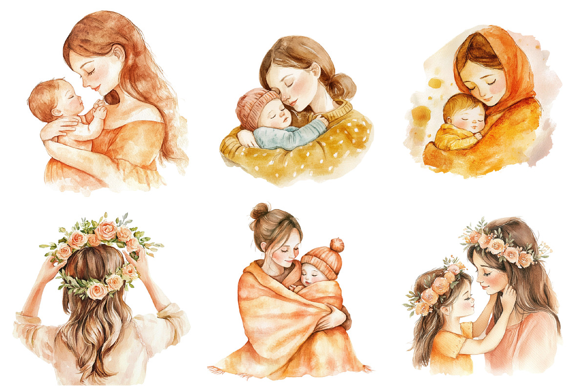 Peach Mother and Child Mother's Day, an Illustration by SinaCreation (Photo 2 of 5)