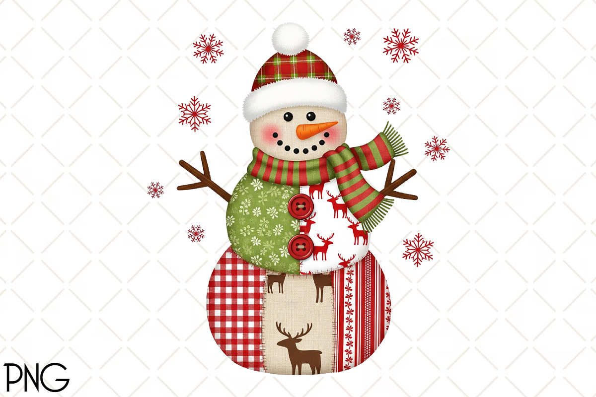 Patchwork Christmas Snowman PNG, an Illustration by Black Bird Studio (Photo 1 of 4)