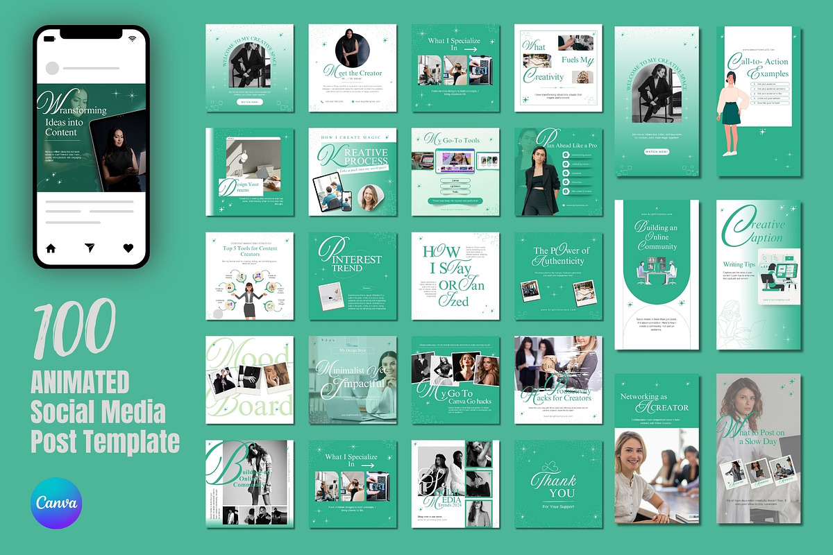 100 Animated Canva Instagram Post, a Social Media Template by TheBrightGrap (Photo 1 of 6)