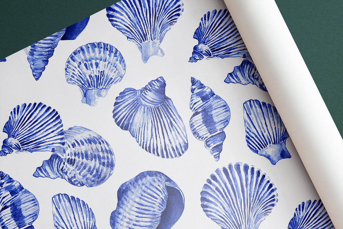 BLUE SEA SHELLS Seamless Pattern, a Pattern Graphic by AYAKA Studio Co. (Photo 4 of 8)