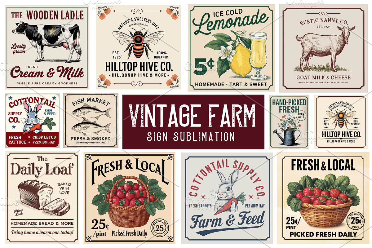 Vintage Farm Sign Sublimation Bundle, an Illustration by CreationArt (Photo 1 of 3)