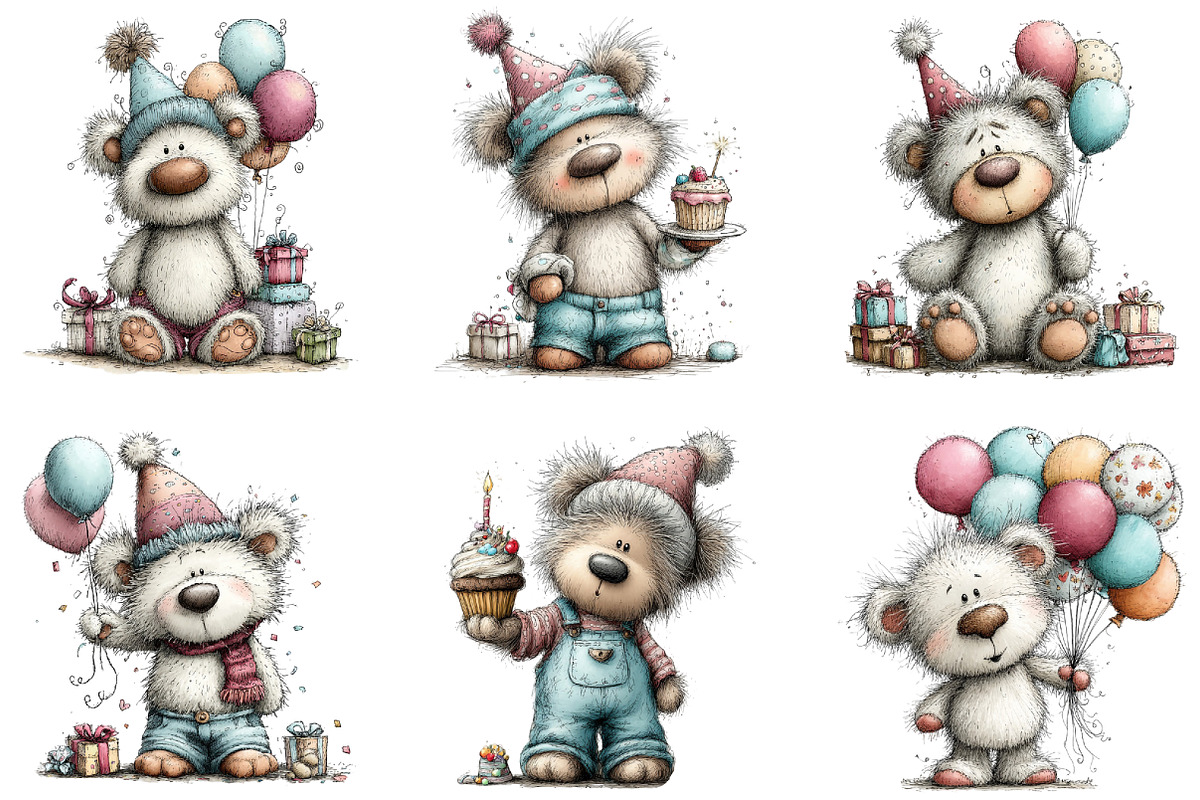 Whimsical Birthday Teddy Bear Clipar, an Illustration by CraftArtStudio (Photo 6 of 6)