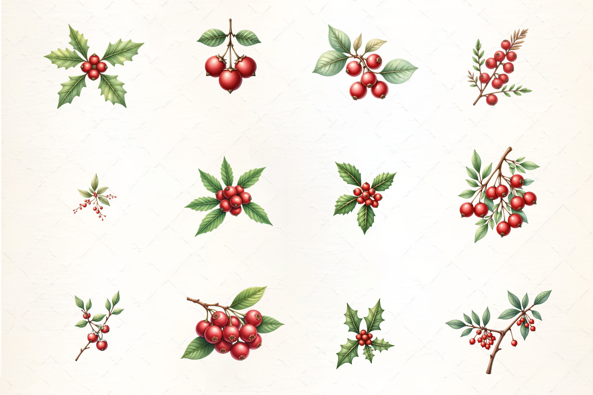 Holiday Berries and Leaves Clipar, an Illustration by CrexoraLab (Photo 2 of 5)