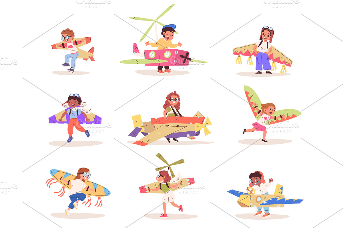 Kids cardboard wings. Child in, a Person Illustration by Stock-Smart-Start