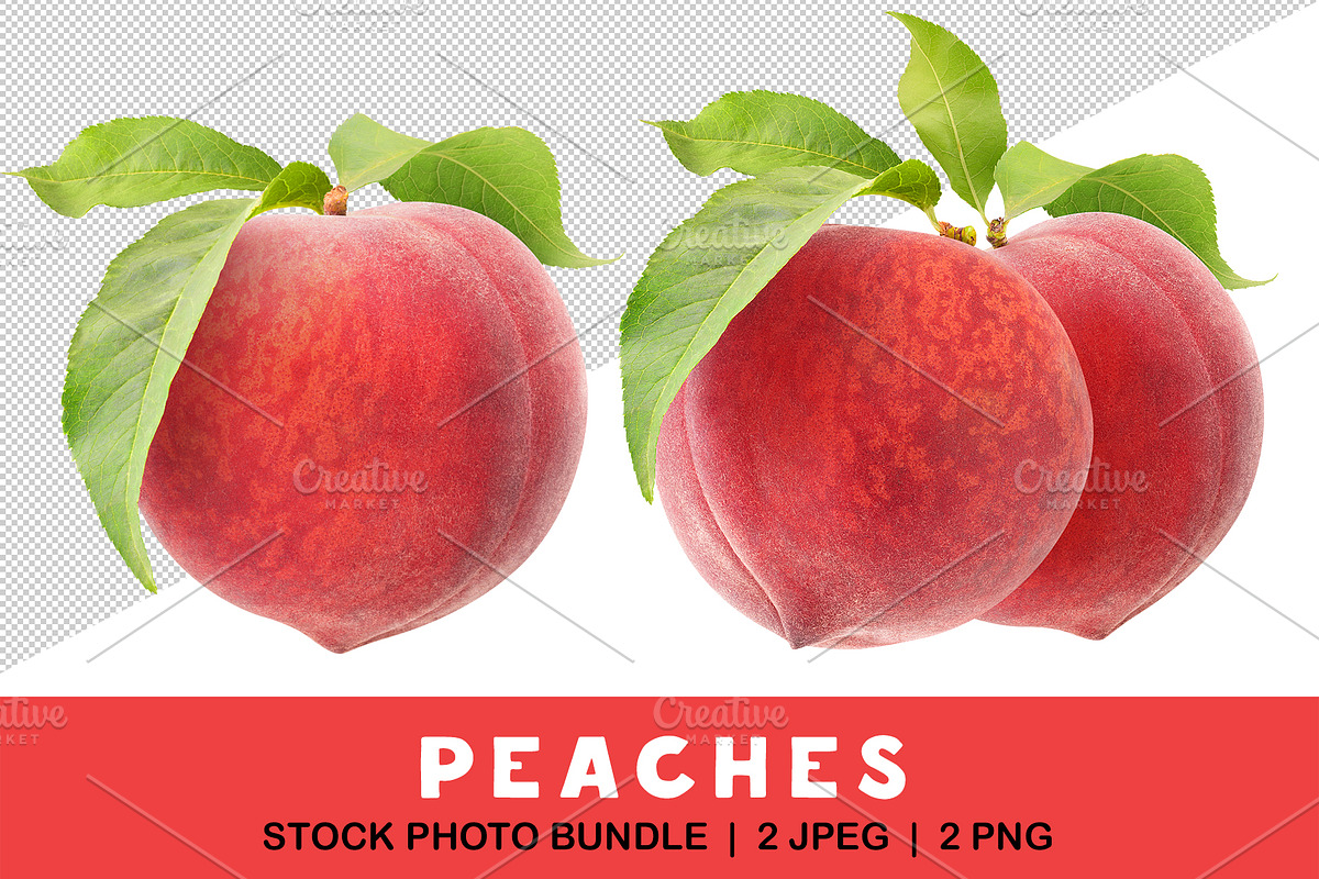 Isolated peach with leaves, an Object Graphic by Fruits+Veggies (Photo 1 of 4)