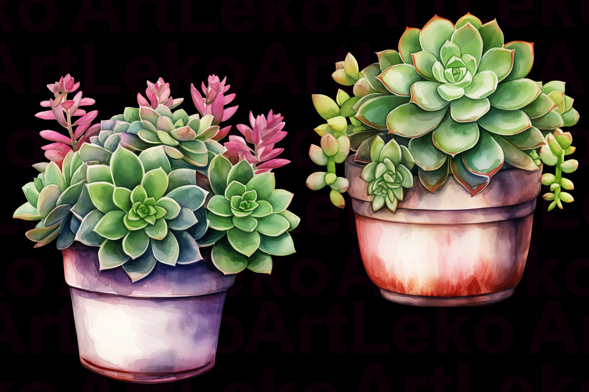 Succulents Watercolour Clipart, a Decorative Illustration by LekoArt (Photo 9 of 10)