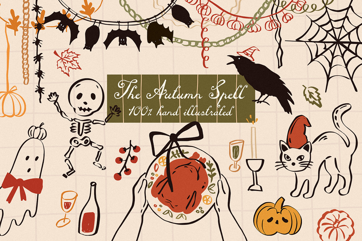 Autumn Halloween hand drawn set, a Seasonal Illustration by Madiwaso (Photo 1 of 12)