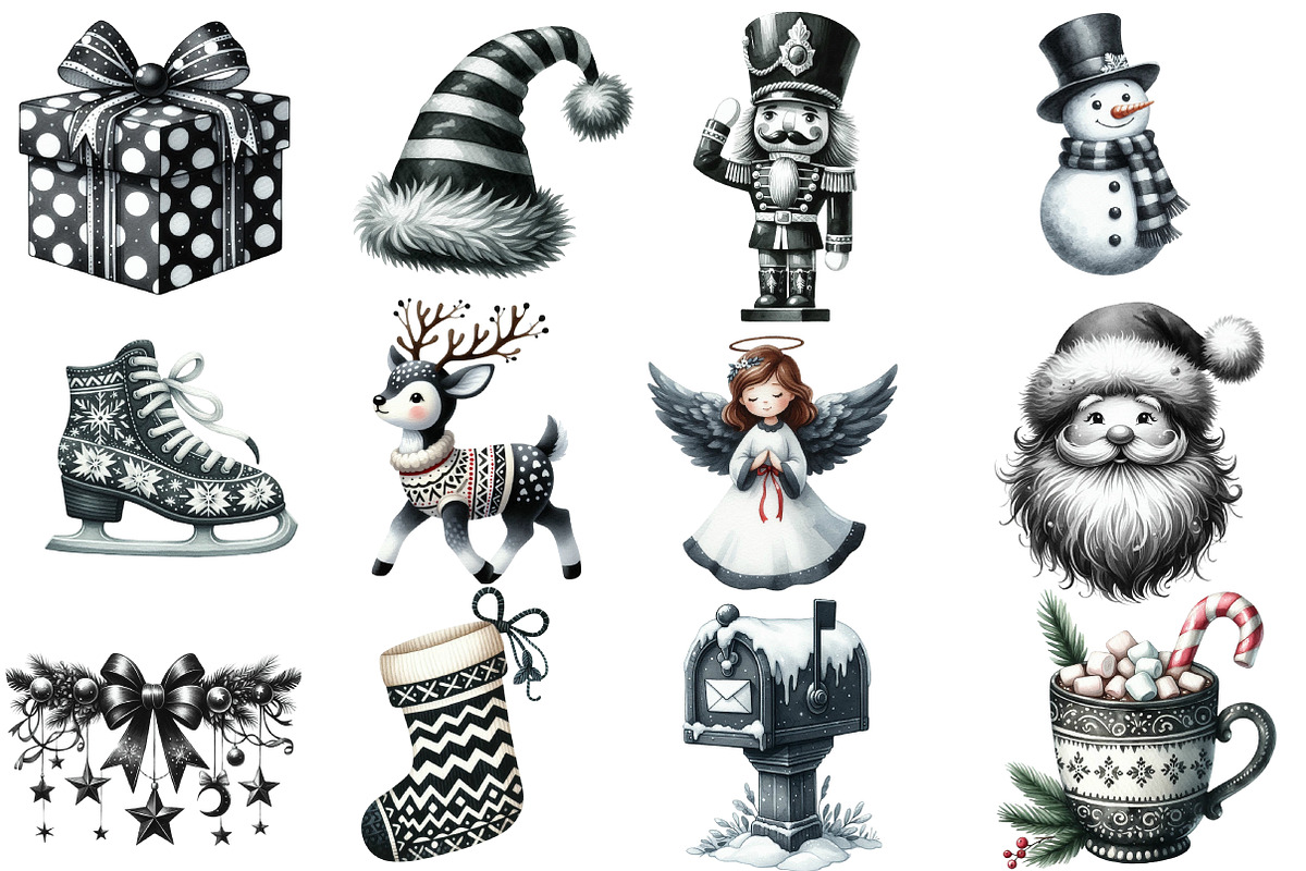 Black and White Christmas Clipart, an Illustration by Designworld (Photo 2 of 5)
