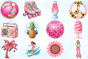 Pink Groovy Summer Clipart, an Illustration by Craft Nest (Thumbnail 3 of 6)