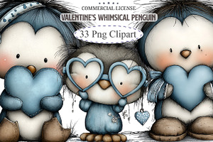Valentine's Whimsical Penguin Clipar, an Illustration by designcity5