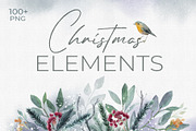 Christmas Watercolor Elements, an Illustration by LeiaSW (Thumbnail 1 of 8)