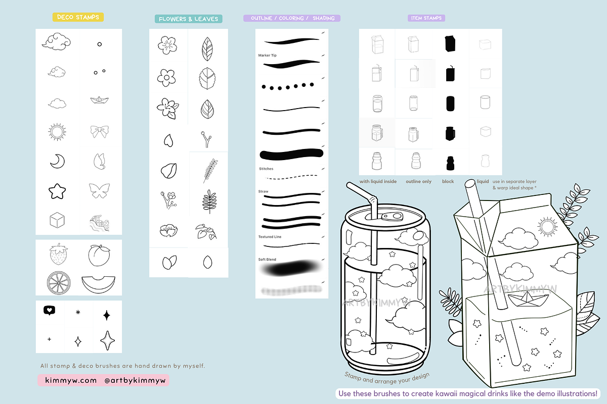 Procreate Magical Drink Brush Pack, a Brush Add-On by Artbykimmyw (Photo 2 of 7)