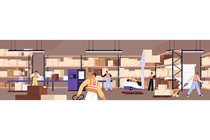 Loaders work at storage warehouse, a Work Illustration by PaperTrident