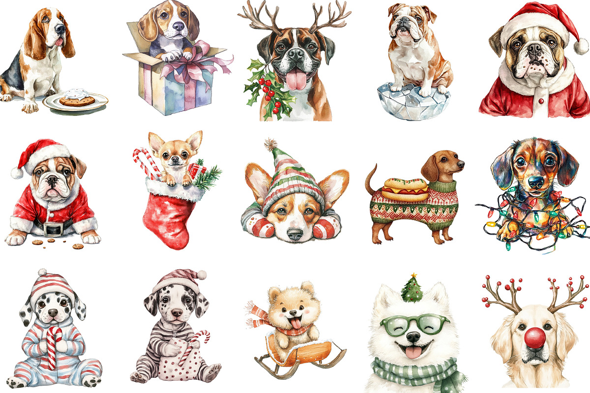 Funny Christmas Dogs Hand Drawn, an Illustration by Designking (Photo 2 of 5)