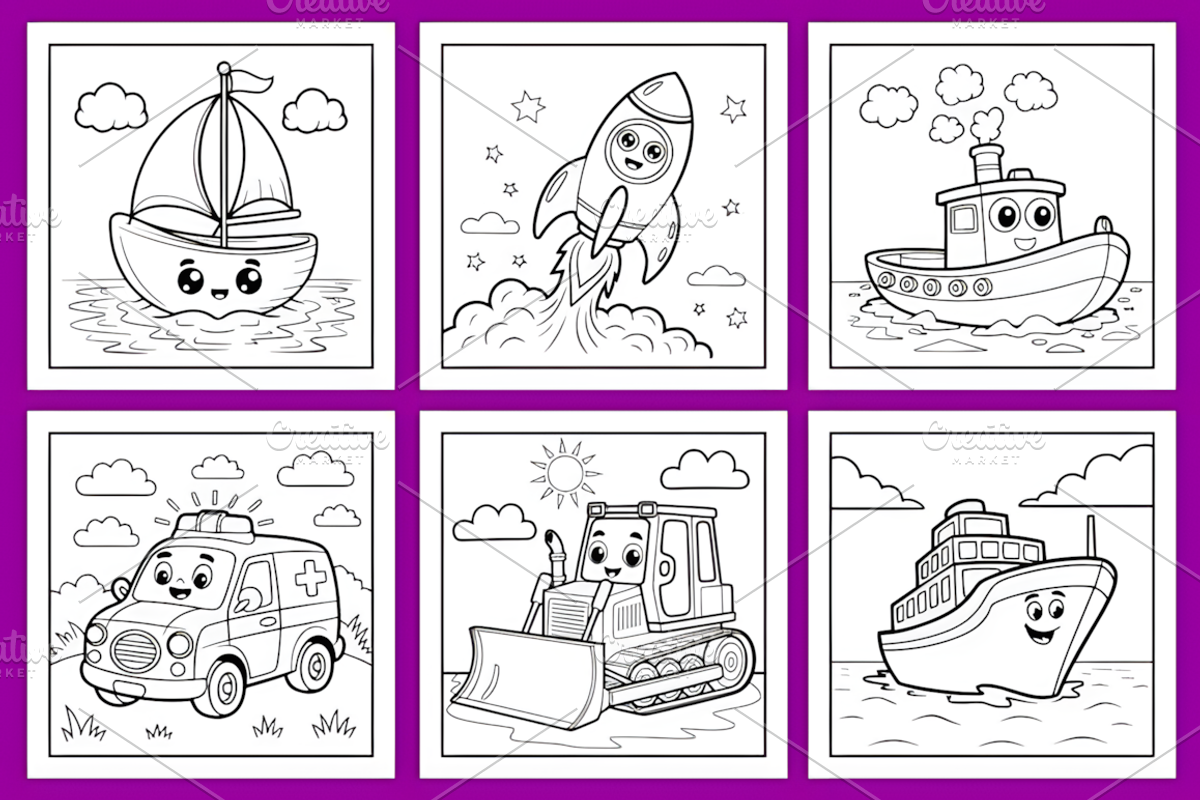 Vroom Vroom Vehicles Coloring Pages, a Decorative Illustration by Coco Bloom (Photo 2 of 4)
