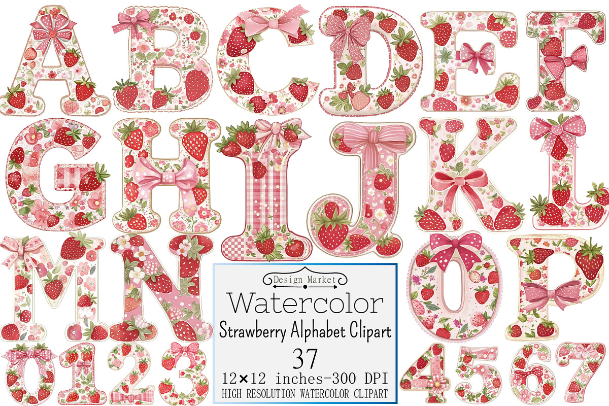 Strawberry Alphabet Clipart, a Seasonal Illustration by Design Market (Photo 1 of 5)