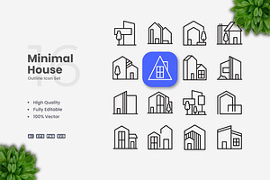 Minimal House Outline Icons, an Outline Icon by Upnowgraphic