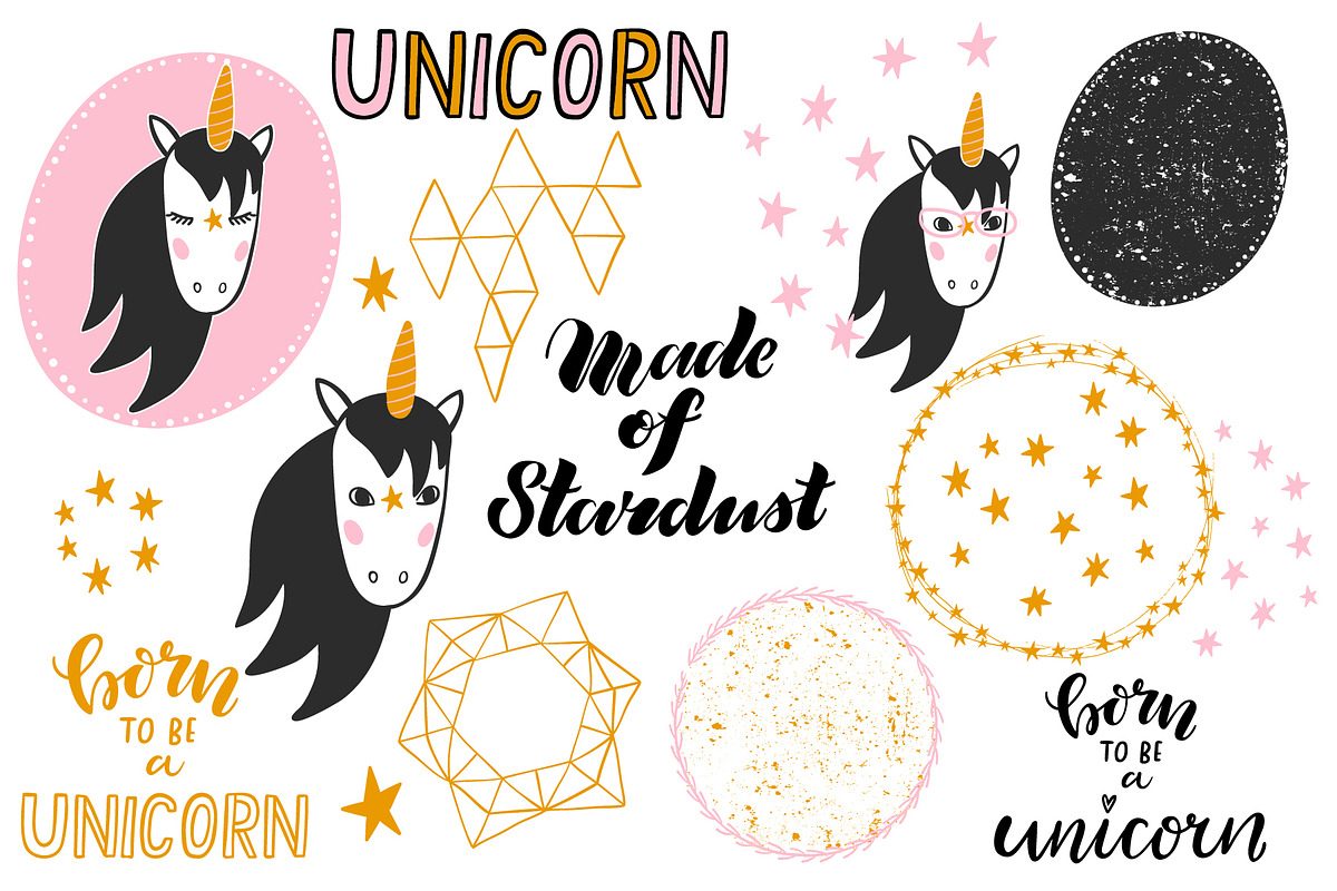 Unicorn Clip Art & Lettering Set, a Texture Illustration by 5August Art (Photo 2 of 8)