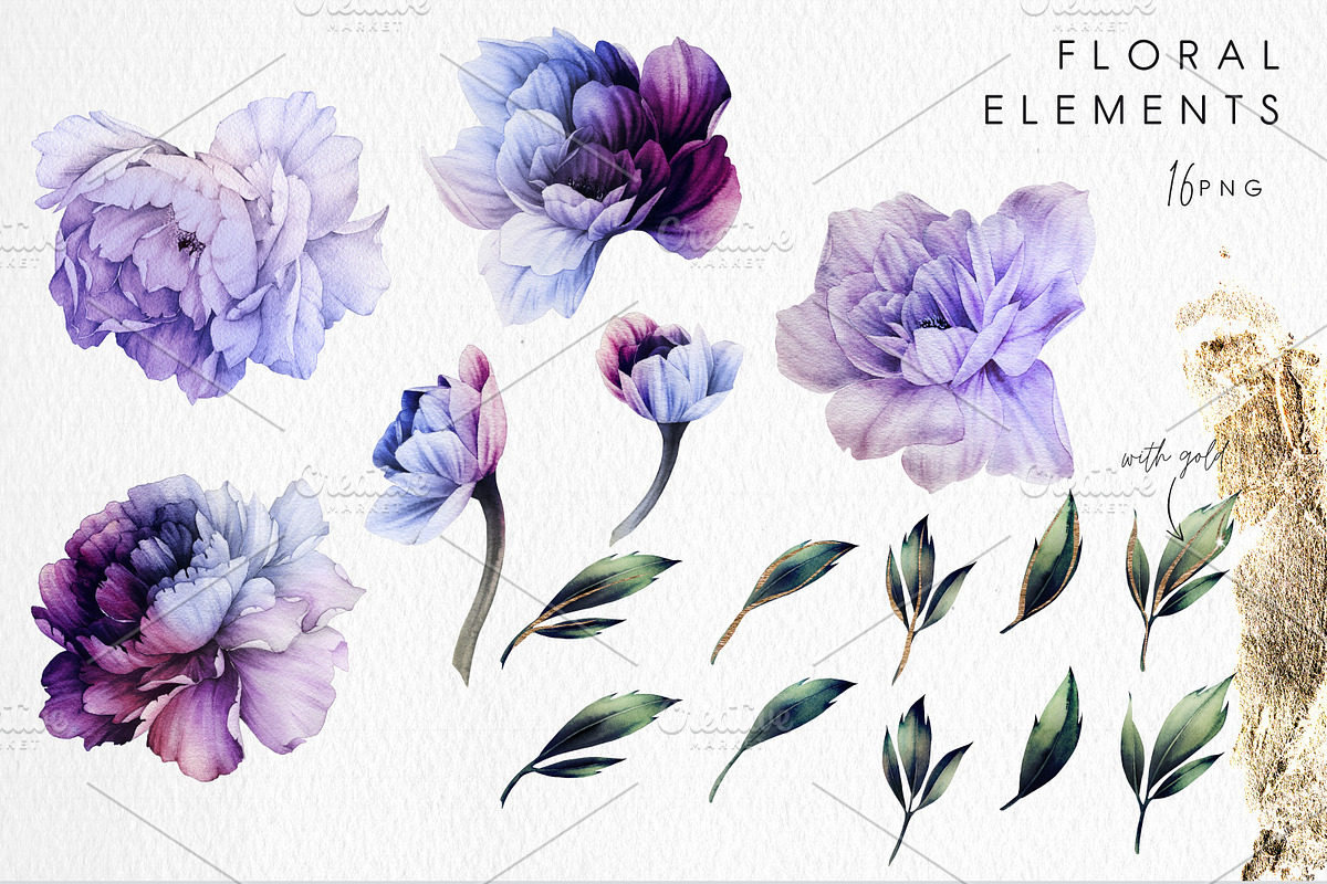 Watercolor Floral Bundle, a Texture Illustration by ollalya (Photo 103 of 112)