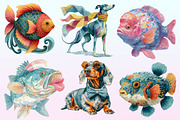 Quirky Dog and Fish Clipart, a Graphic by CitraGraphics (Thumbnail 2 of 4)