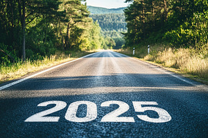 New year of 2025 on asphalt road, a Background Photo by AlyaAnd