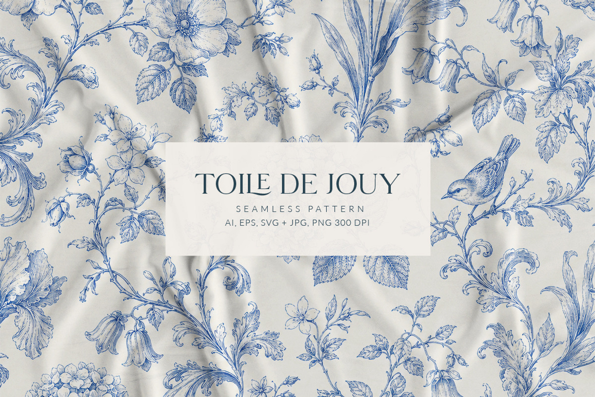 Vintage Blue Toile Seamless Pattern, a Pattern Graphic by Olya Creative (Photo 1 of 5)