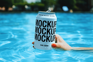 Drink Can Mockup - Pool Scene