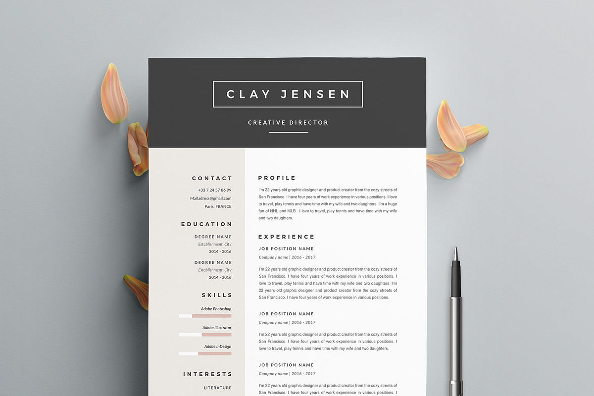Modern Resume Template CLAY A4, a Resume Template by Graace Studio (Photo 1 of 4)