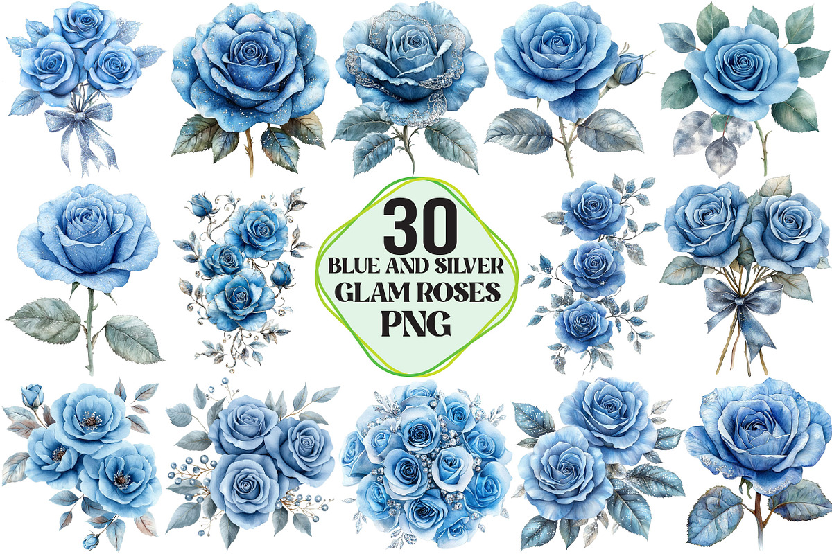 Baby Blue and Silver Glam Roses, an Illustration by Pixels.Craft (Photo 1 of 7)